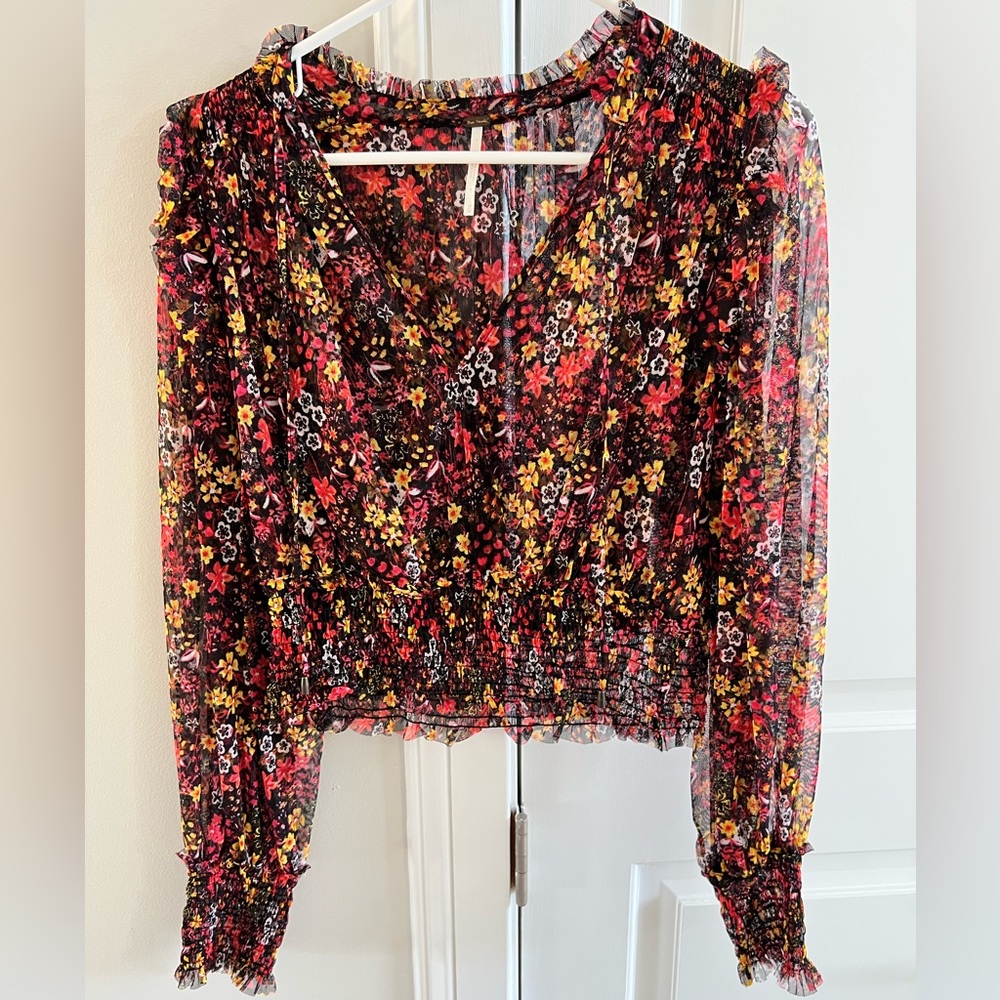 Free People Sheer Floral Long-Sleeve Crop- Gently Worn Medium